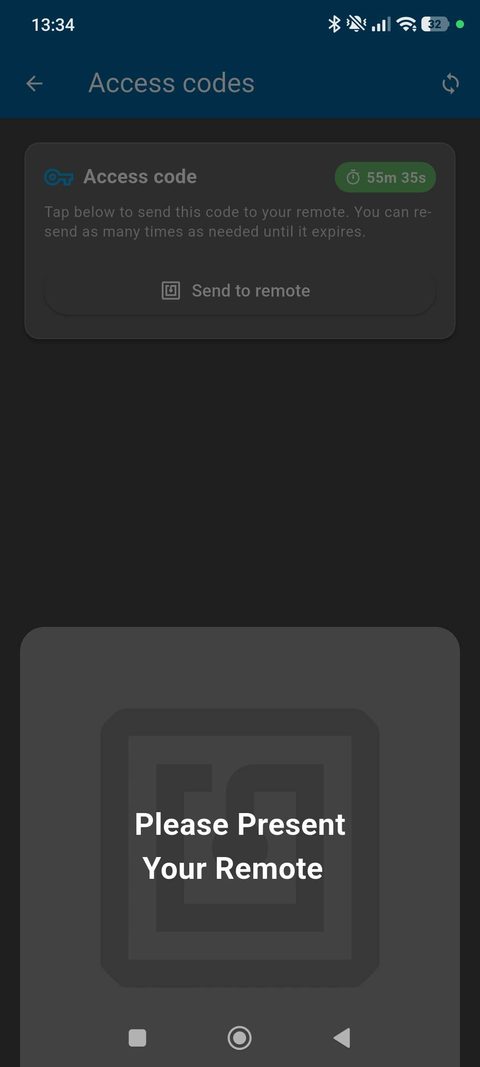Guardcell app prompting the operator to present their remote